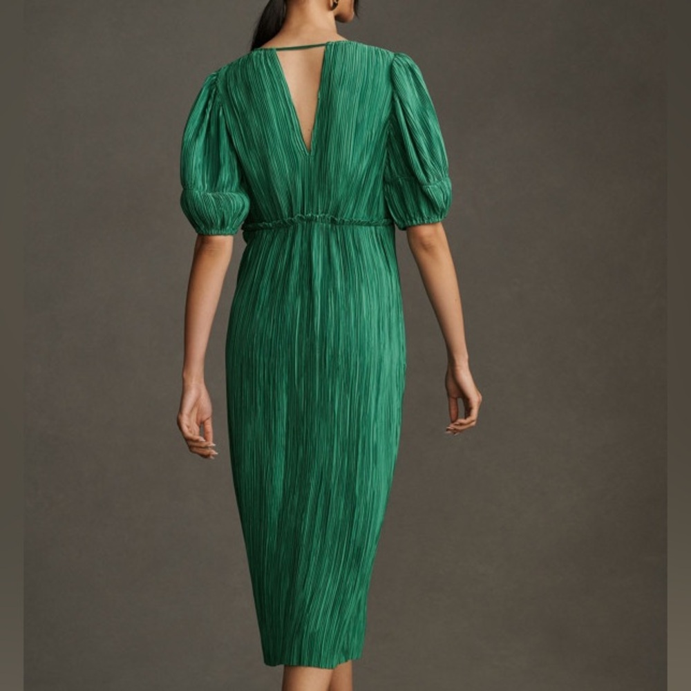 Anthropologie V-Neck Pleated Slim Midi Dress - Picture 10 of 12